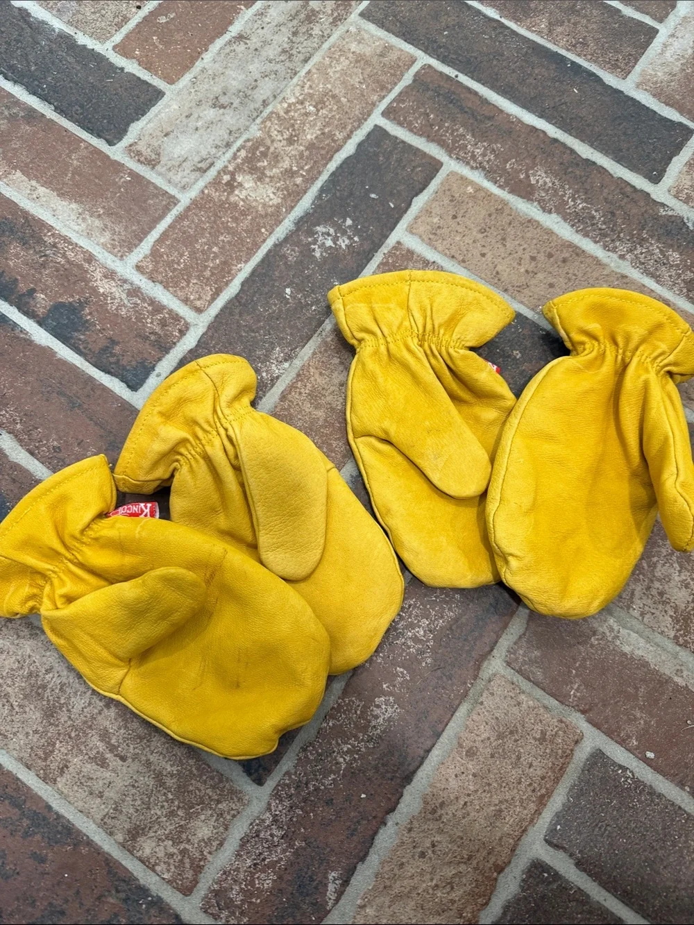 Kids Yellow Leather Mittens - Durable Winter Gloves